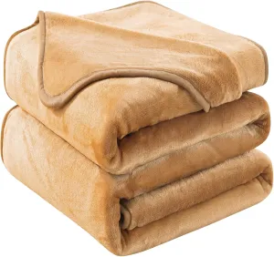 Soft Queen Size Blanket All Season Warm Fuzzy Microplush Lightweight Thermal Fleece Blankets for Couch Bed Sofa,90x90 Inches,Camel