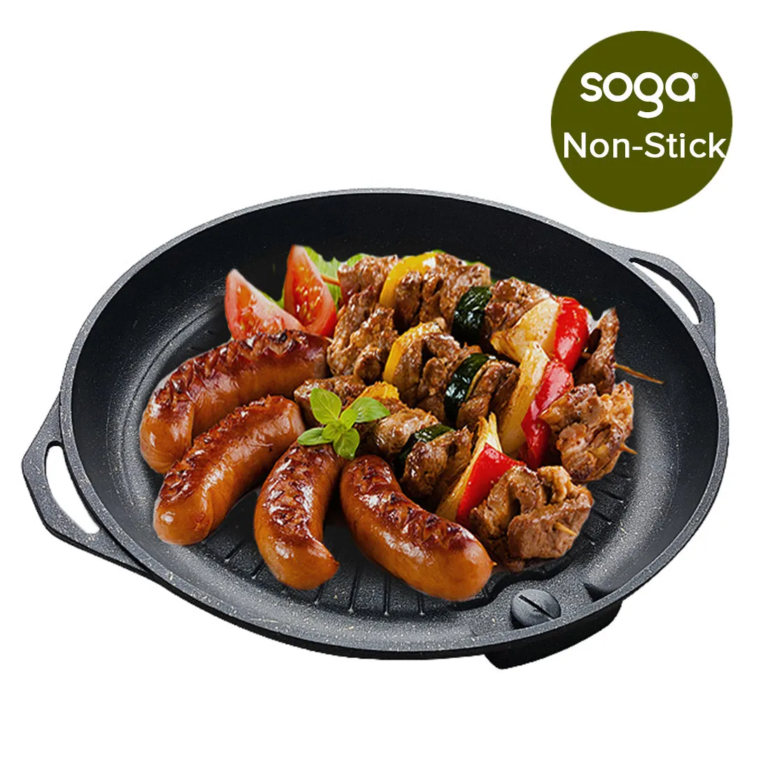 SOGA 2X Portable Korea BBQ Butane Gas Stove Stone Grill Pot Non Stick Coated Round Plate