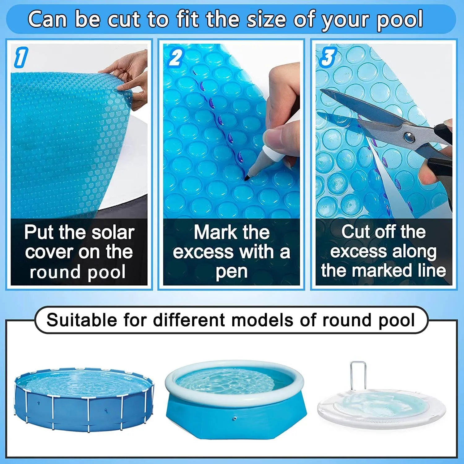 Solar Pool Covers Blankets, Round Solar Pool Cover for Above Ground and In Ground Pool Round Swimming Pools, Solar Pool Hot Tub Floating Thermal Blanket Dustproof Cover (6 Ft)