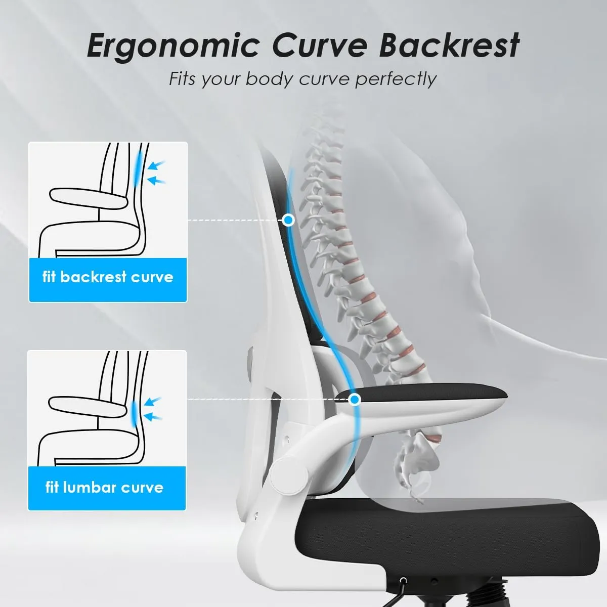 Soohow Ergonomic Home Office Chair, Mesh Desk Chair with Lumbar Support, Comfy Computer Desk Chair with Flip Armrest Rolling Wheels, White.