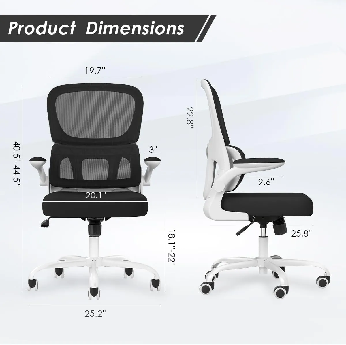 Soohow Ergonomic Home Office Chair, Mesh Desk Chair with Lumbar Support, Comfy Computer Desk Chair with Flip Armrest Rolling Wheels, White.