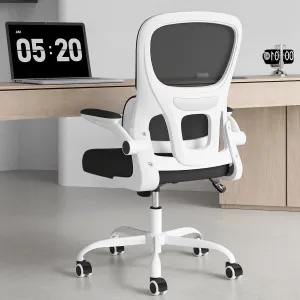 Soohow Ergonomic Home Office Chair, Mesh Desk Chair with Lumbar Support, Comfy Computer Desk Chair with Flip Armrest Rolling Wheels, White.