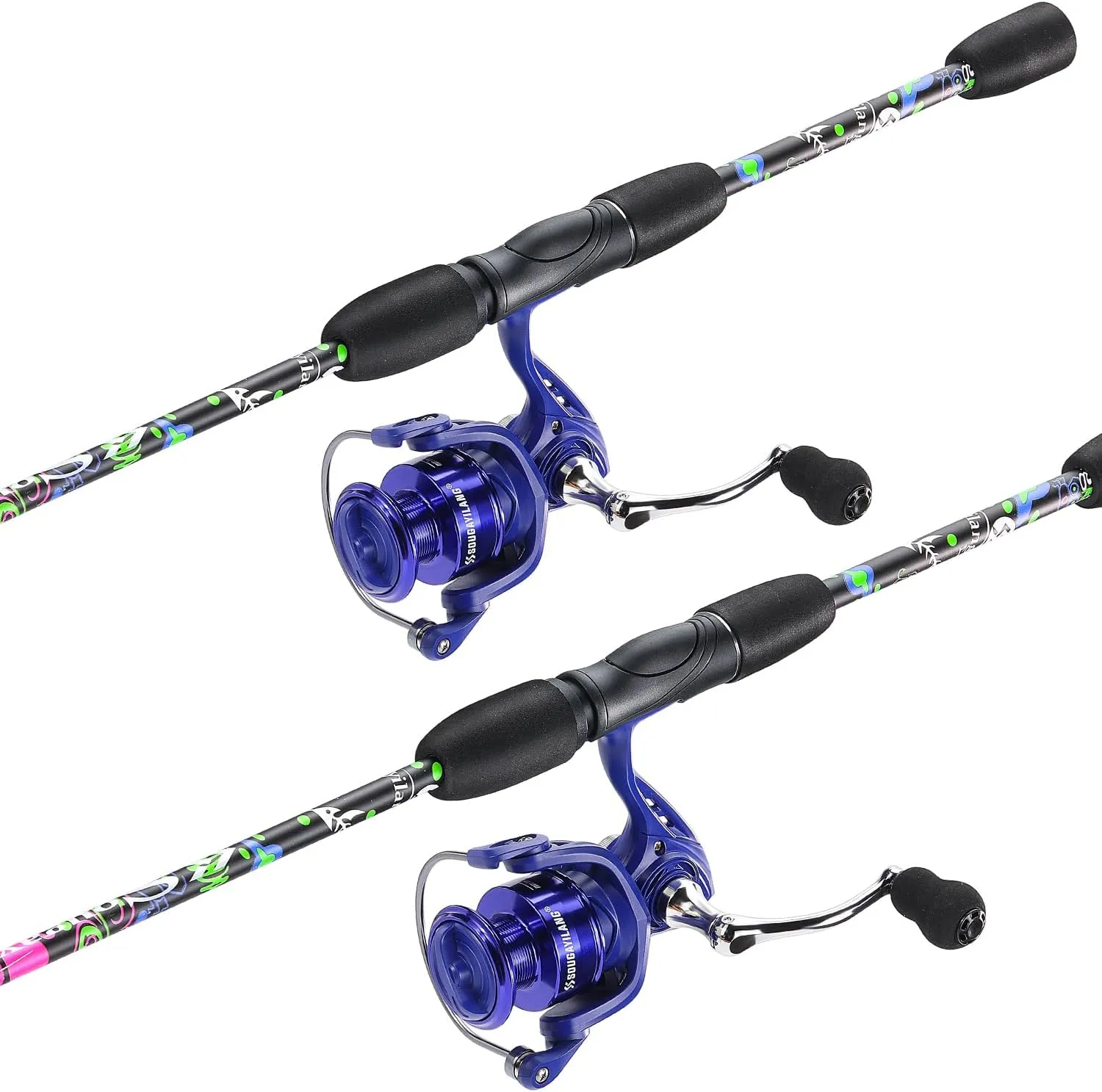 Sougayilang Fishing Rod Combo, 2-Piece 6-Foot Graphite & Fiberglass Rod with Anti-Reverse Spinning Fishing Reel (1Pack/2Pack)