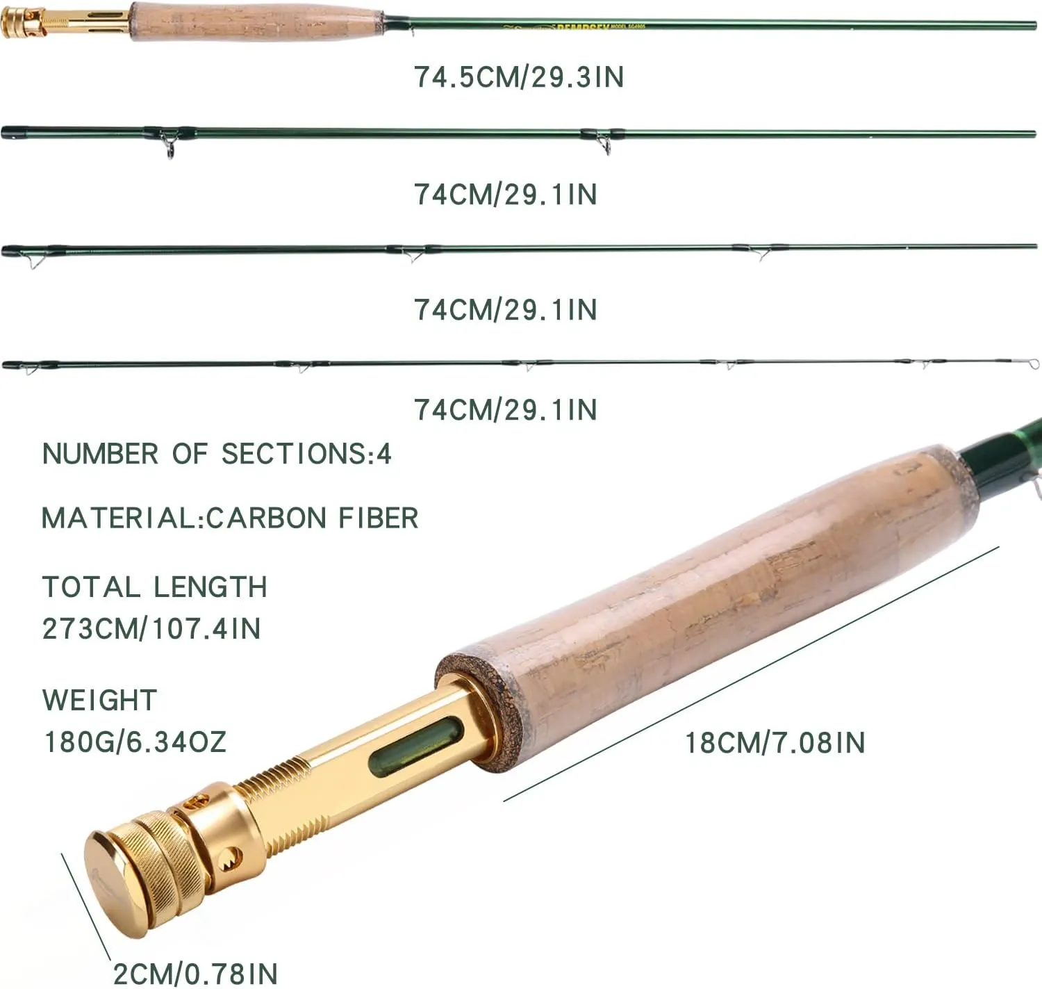 Sougayilang Fly Fishing Rod 4-Piece 9-Feet Lightweight Ultra Portable Fly Fishing Pole for Trout Salmon Sunfish Outfit Travel Fishing