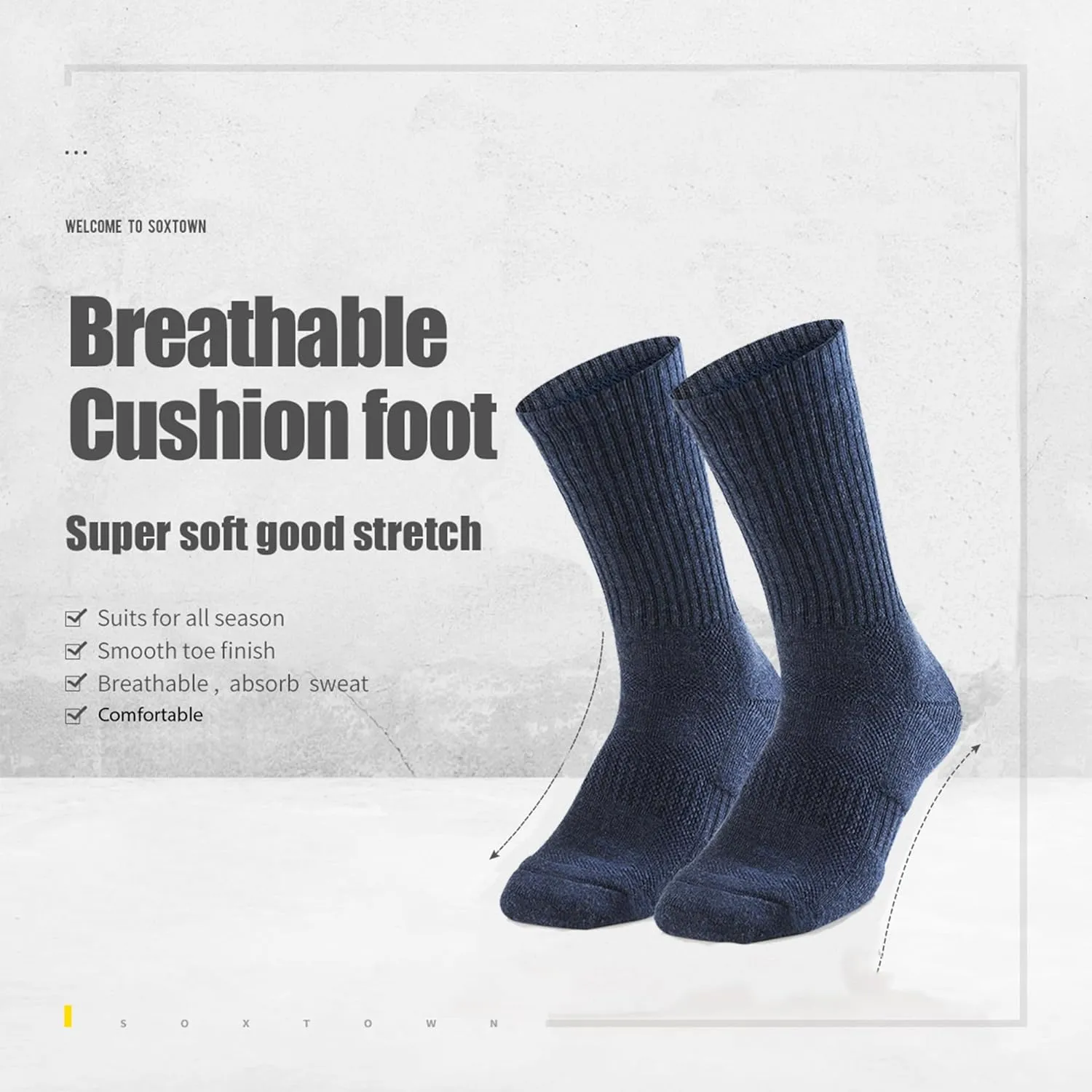 SOX TOWN Unisex Cushioned Crew Training Athletic Socks Men & Women with Combed Cotton Moisture Wicking Breathable Performance
