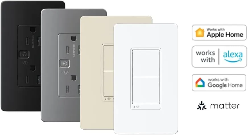 Square D X Series 15 Amp WiFi Energy Monitoring Light Switch, Single-Pole/3-way, 600 Watt, Rocker, Matter Certified, Works with Alexa and Google Assistant, White with Mounting Plate, SQR141U1WHWMP