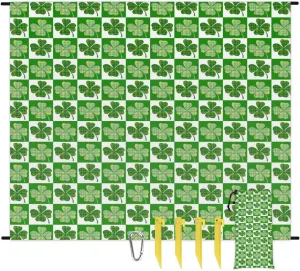 St. Patrick’s Day Beach Blanket, Sandproof Beach Mat, 68 x 59 Waterproof Quick Drying Sand Free Mat with 4 x Ground Spikes for Outdoor Travel Camping Hiking, Green Shamrock