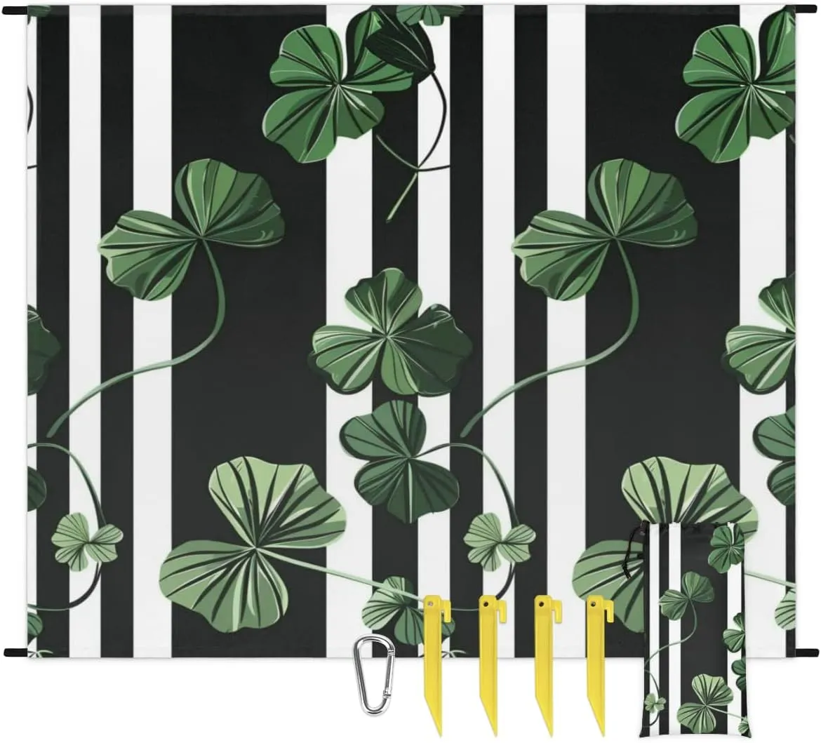 St Patricks Day Beach Blanket, Sandproof Beach Mat, Adults Waterproof Quick Drying Sand Free Mat with 4 x Ground Spikes for Outdoor Travel Camping Hiking, Clover Irish Shamrock