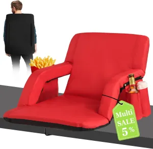 Stadium Seats for Bleachers-3 Heat Settings Backrest&Seat Cushion with Support, Portable Folding Stadium Chair with 6 Reclining, Storage Cup Holder for Football Games/Camping/Concerts (Regular, Red)