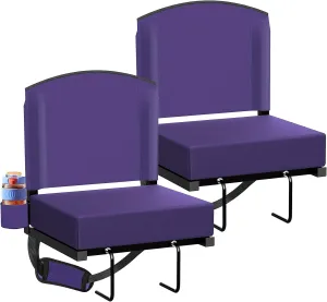 Stadium Seats with Back Support, Portable Bleacher Seat for Bleachers Hold up 400lbs, Wide Bleacher Seat with Shoulder Strap & Handle Perfect for Sports Events (Purple, 2pcs)