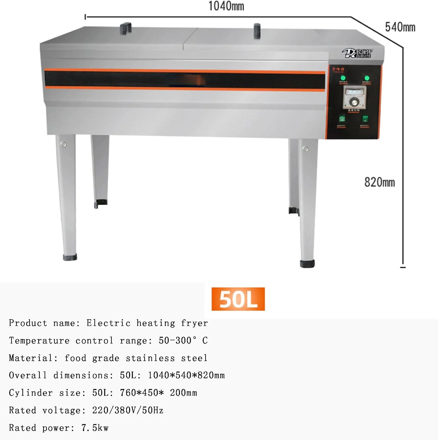 Stainless Steel 50/70L Portable Electric Water Fryer Commercial Fryer,Large-Capacity Fryer Commercial Household Electric Frying Machine Fries Machine (50L)