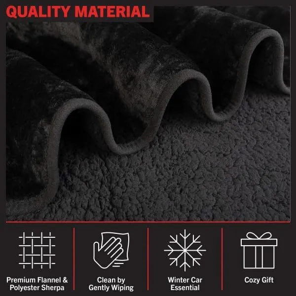 Stalwart Heated Car Blanket - 12V Heated Blanket for Car, Truck, RV or Camping - 59x43” Portable Electric Travel Throw - 2 Heat Levels - Tailgating Essentials (Black)