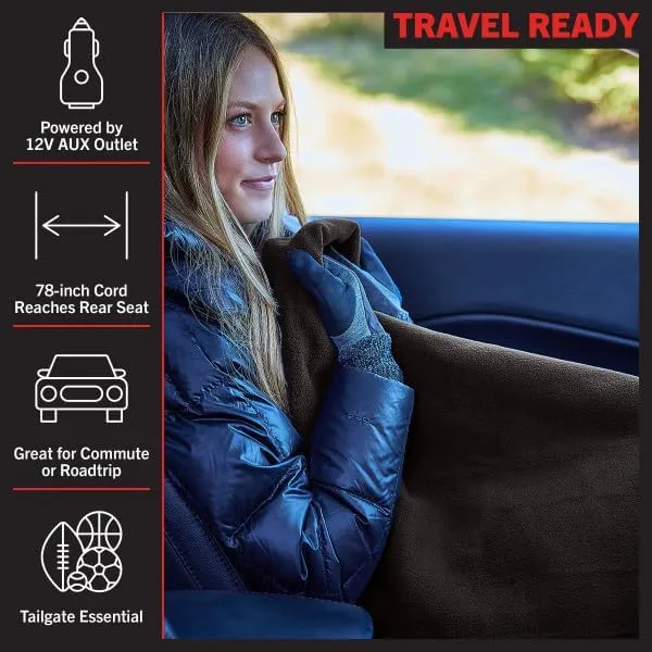 Stalwart Heated Car Blanket - 12V Heated Blanket for Car, Truck, RV or Camping - 59x43” Portable Electric Travel Throw - 2 Heat Levels - Tailgating Essentials (Black)