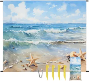 Starfish Beach Blanket, Sandproof Beach Mat, 68 x 59 Waterproof Quick Drying Sand Free Mat with 4 x Ground Spikes for Outdoor Travel Camping Hiking, Beach Starfish