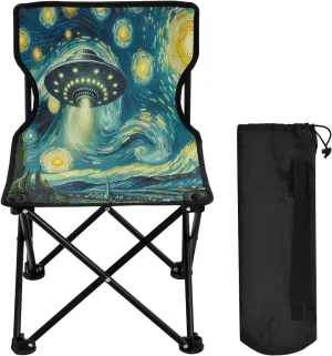 Starry Night Oil Portable Outdoor Folding Chair Anti-Slip Padded Oxford Cloth Stool Camping Chair Small for Beach Hiking Fishing Gardening Quad Camp Chair