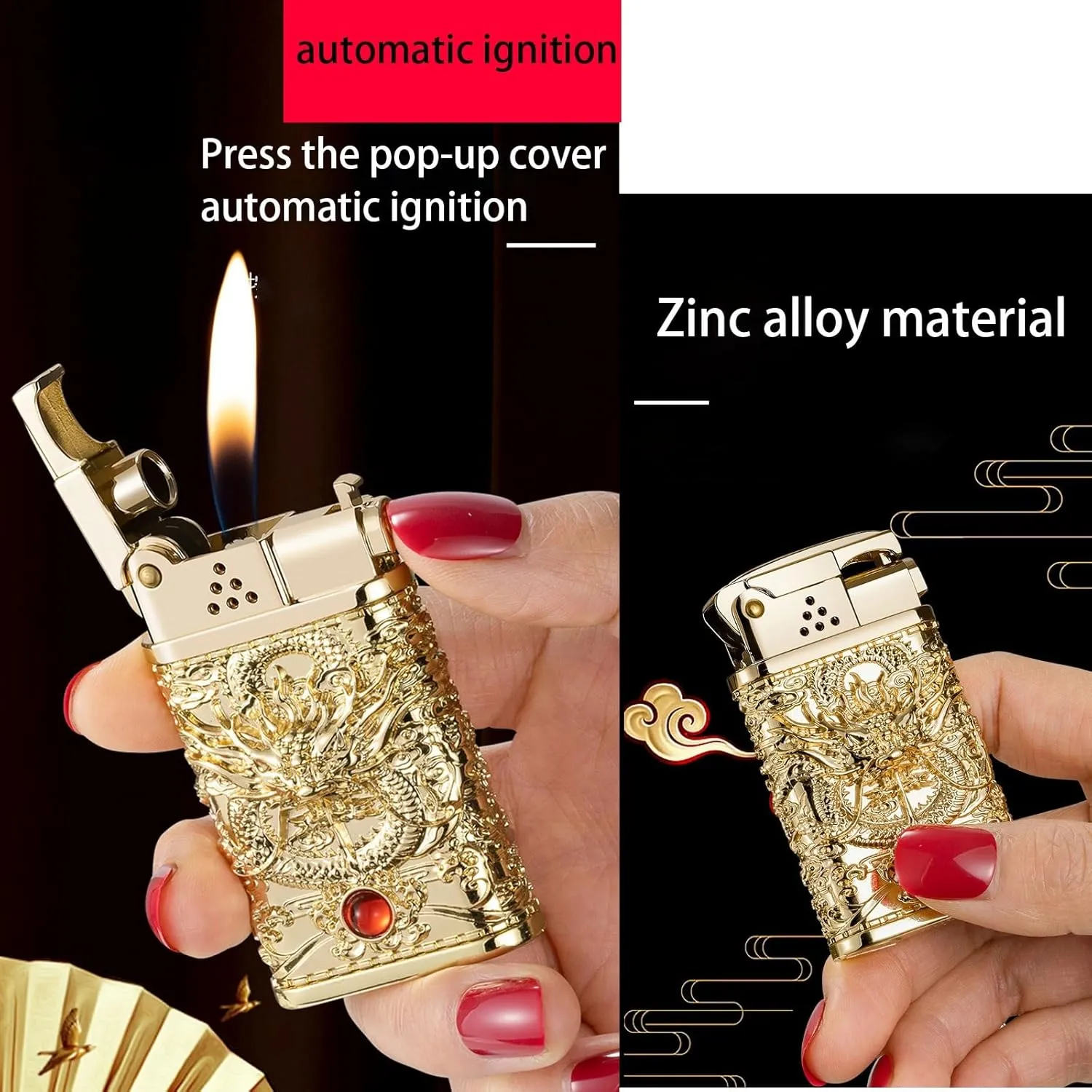Steampunk Kerosene Lighter with Gift Box Match 7pcs Flints Lighters Accessories Set Unique Birthday Gifts (Color : Black)