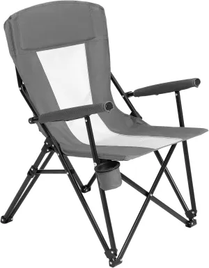 Steel Folding Mesh Quad Camping Chair, Portable Camping Quad Chair, Heavy Duty Camping Chair Support, Portable Lawn Chair, Patio Foldable Chair for Outdoor Activities, Grey
