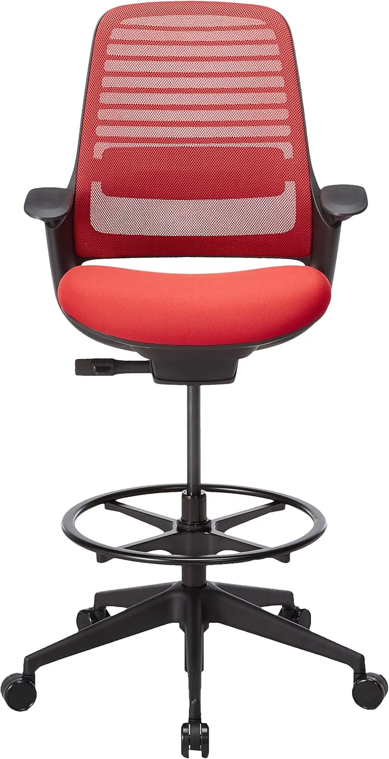 Steelcase Series 1 Stool Chair, Graphite Frame with 3D Microknit Fabric (Scarlet)