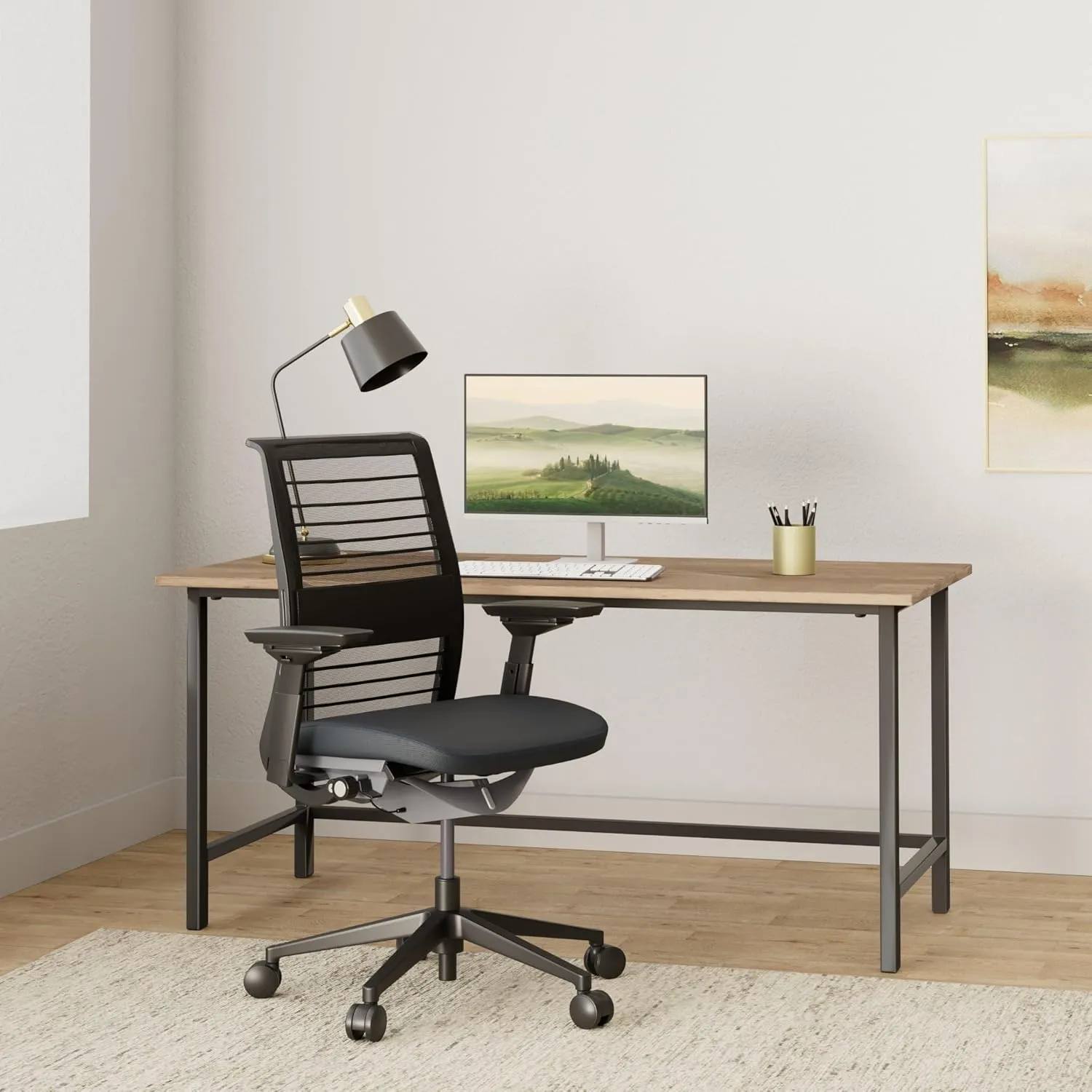Steelcase Think Chair - Sophisticated, Multi-User - Five Points of Adjustability - Ergonomic Office Chair - Spine Comfort - Lumbar Support - Adjustable Arms - 3D Licorice Mesh Fabric Chair