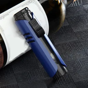Straight jet windproof blue flame lighter, metal lighter, strong wind protection, transparent beam, suitable for indoor and outdoor use, adjustable flame size, can be filled with butane (butane not in