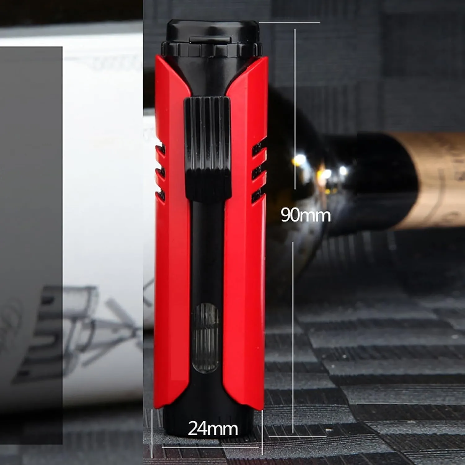 Straight jet windproof blue flame lighter, metal lighter, strong wind protection, transparent beam, suitable for indoor and outdoor use, adjustable flame size, can be filled with butane (butane not in