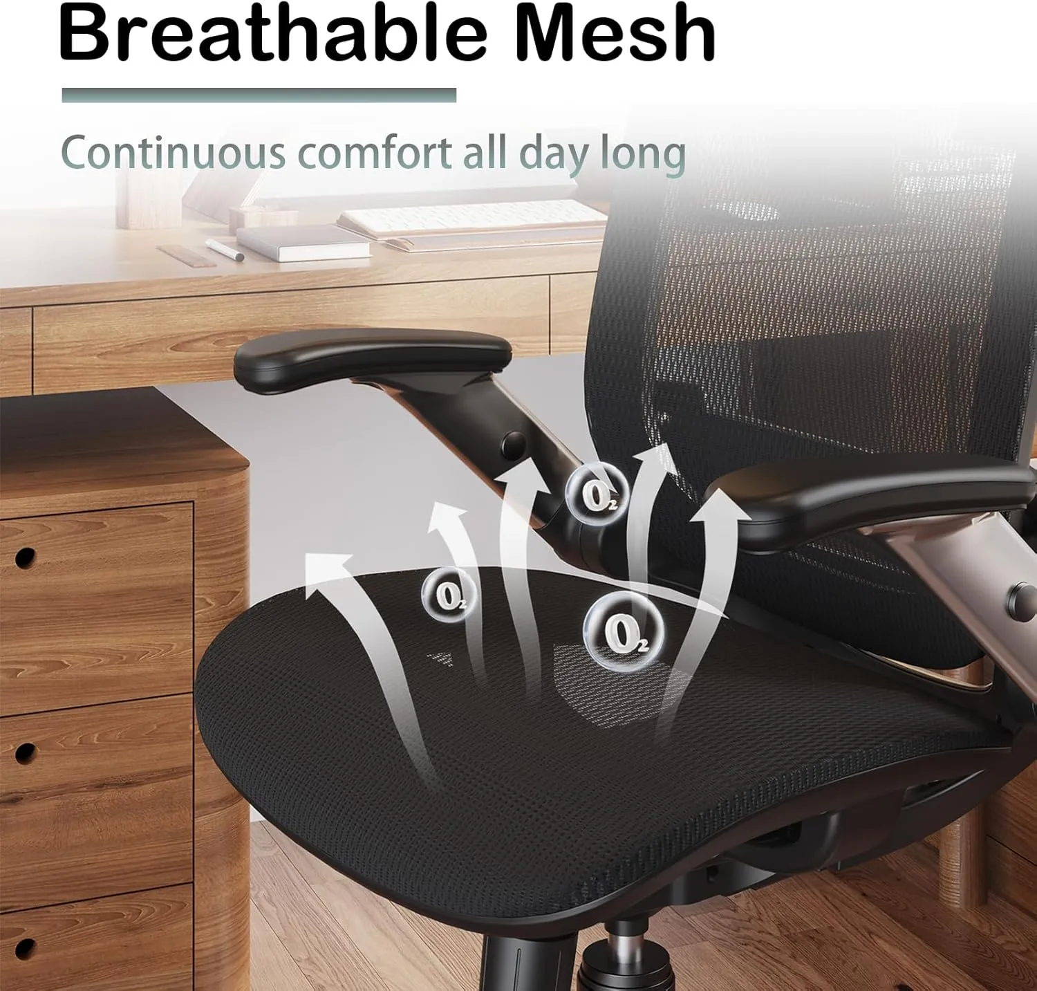SUNNOW Ergonomic Office Chair, Mesh Home Desk Chair with Flip-Up Arms, 3D Headrest, 90°-120° Tilt Lock and Wide Cushion, High Back Big and Tall Computer Gaming Chairs, Swivel Executive Task Chair