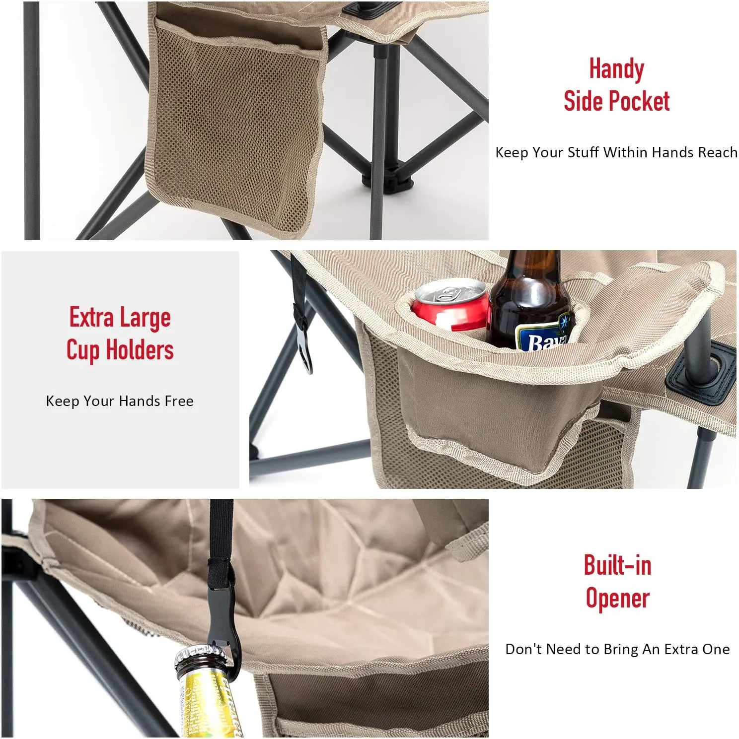 SUNNYFEEL XXL Oversized Camping Chair Heavy Duty 500 LBS for Big Tall People Above 6'4 Padded Portable Folding Sports Lawn Chairs with Armrest Cup Holder & Pocket for Outdoor/Travel/Picnic/Camp