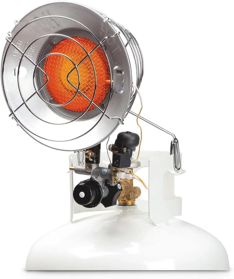SunRite by Mr. Heater Single Tank Top Propane Radiant Heater, 10-15,000 BTU, Portable, Garage, Camping, Ice Fishing, 3 Settings