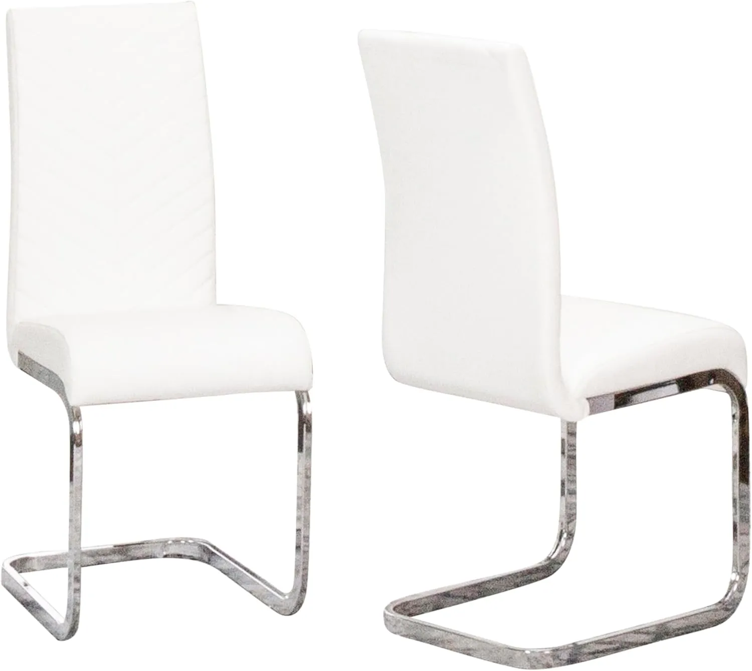 Sunset Trading Mist Faux Leather Dining Chairs | S-Shaped Polished Chrome Cantilever Base | White Padded Faux Leather Seats and High Back | Set of 2 | Contemporary, Modern Kitchen Accent Sidechair