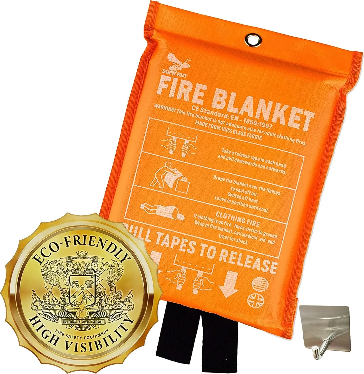 Supa Ant Emergency Fire Blanket for Home and Kitchen - 1 Pack 1500F High Visibility (Glow in The Dark) Smother Kitchen Fire Blanket - CE Certified Hero Fire Blankets Emergency for Home (71in)