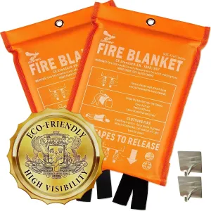 Supa Ant Emergency Fire Blanket for Home and Kitchen - 2 Pack 1500F High Visibility (Glow in The Dark) Smother Kitchen Fire Blanket - CE Certified Hero Fire Blankets Emergency for Home (47in)