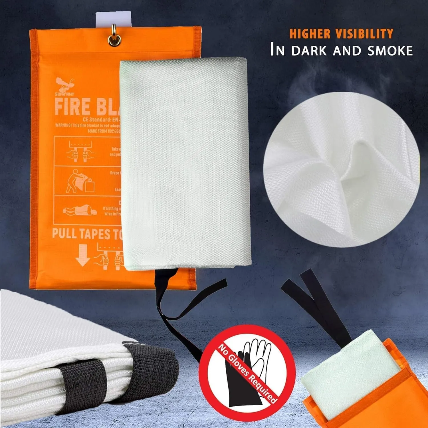 Supa Ant Emergency Fire Blanket for Home and Kitchen - 4 Pack 1500F High Visibility (Glow in The Dark) Smother Kitchen Fire Blanket - CE Certified Hero Fire Blankets Emergency for Home (47in)