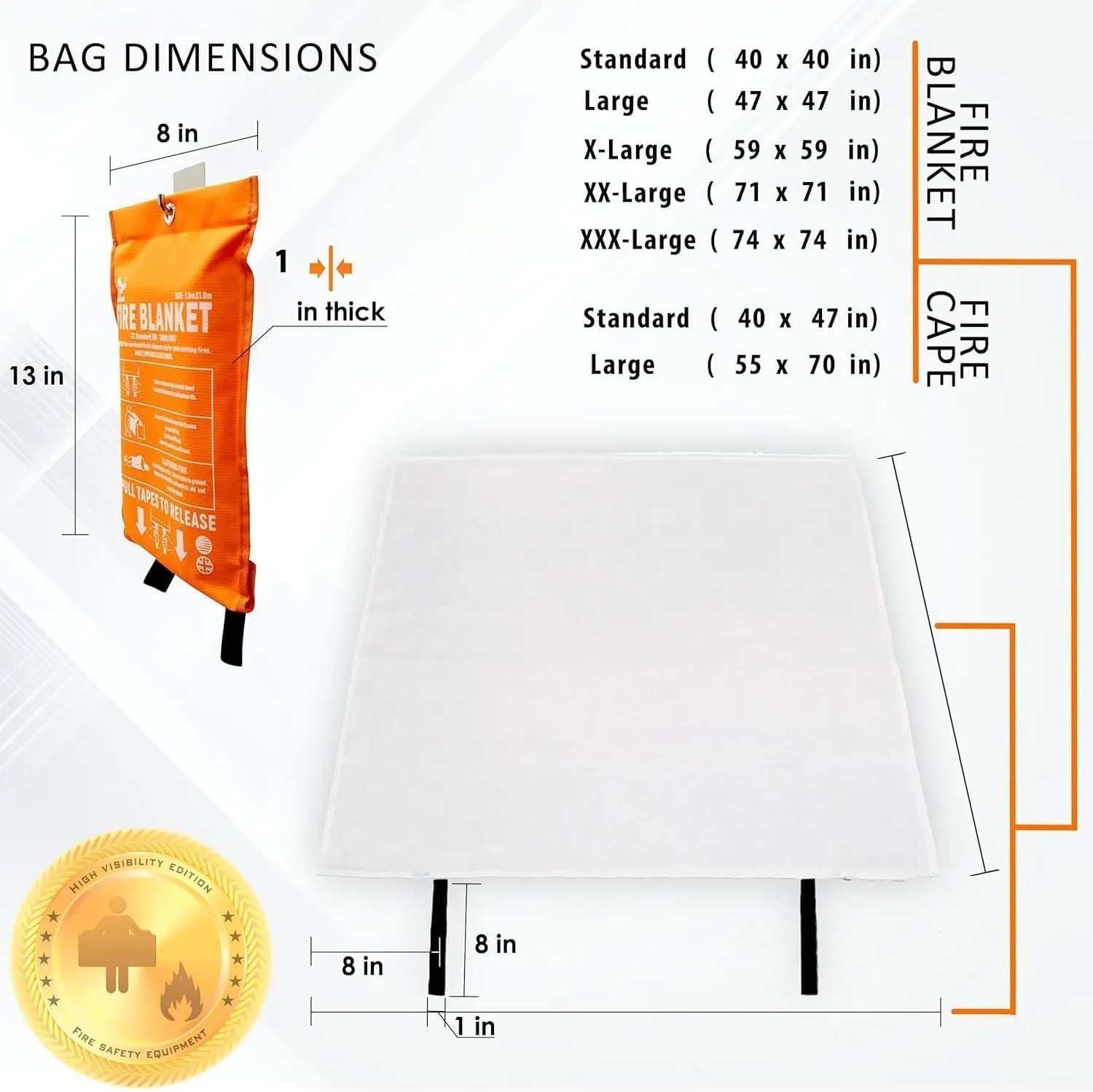 Supa Ant Emergency Fire Blanket for Home and Kitchen - 4 Pack 1500F High Visibility (Glow in The Dark) Smother Kitchen Fire Blanket - CE Certified Hero Fire Blankets Emergency for Home (47in)