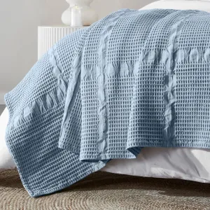 Superior Waffle Weave Cotton Blanket, Comfy Blanket for Bedroom Decor, Picnic, Beach, Traveling, Bedding Essentials, Bed Cover, Couch, Lounging, Geometric Design, Mai Collection, King, Light Blue