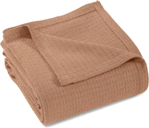 Superior Waffle Weave Cotton Blanket, for Picnic, Beach, Traveling or Camping, Comfy Blanket, Bedroom Decor, Essentials, Cover for Bed, Couch, Lounging, Honeycomb Knit, Twin, Camel