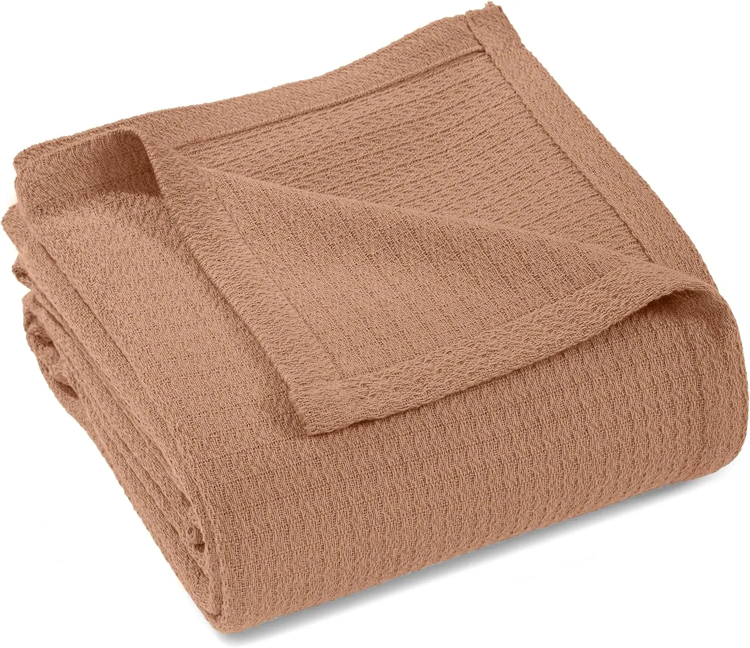 Superior Waffle Weave Cotton Blanket, for Picnic, Beach, Traveling or Camping, Comfy Blanket, Bedroom Decor, Essentials, Cover for Bed, Couch, Lounging, Honeycomb Knit, Twin, Camel