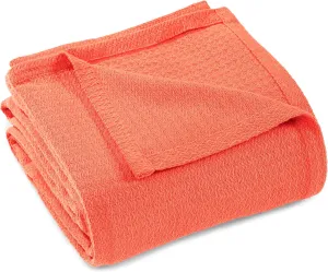 Superior Waffle Weave Cotton Blanket, for Picnic, Beach, Traveling or Camping, Comfy Blanket, Bedroom Decor, Essentials, Cover for Bed, Couch, Lounging, Honeycomb Knit, Twin, Coral