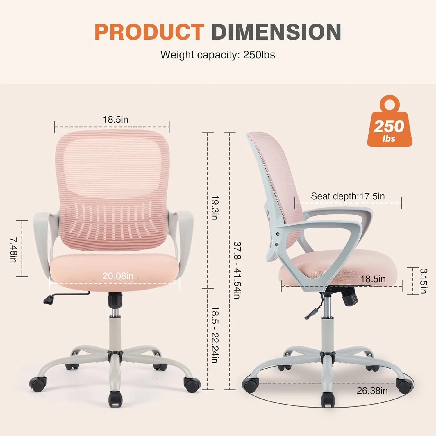 Sweetcrispy Home Office Computer Desk Managerial Executive Chair, Ergonomic Mid-Back Mesh Swivel Rolling Work with Wheels, Comfortable Lumbar Support, Comfy Arms for Bedroom, Study, Student