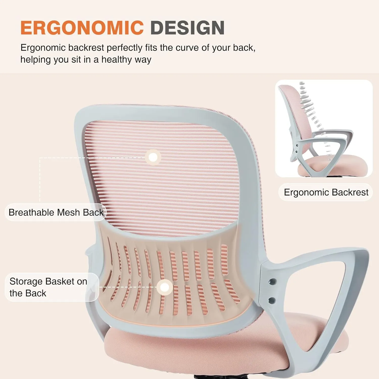 Sweetcrispy Home Office Computer Desk Managerial Executive Chair, Ergonomic Mid-Back Mesh Swivel Rolling Work with Wheels, Comfortable Lumbar Support, Comfy Arms for Bedroom, Study, Student
