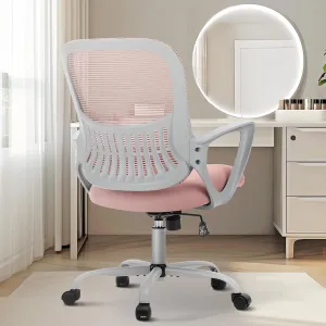 Sweetcrispy Home Office Computer Desk Managerial Executive Chair, Ergonomic Mid-Back Mesh Swivel Rolling Work with Wheels, Comfortable Lumbar Support, Comfy Arms for Bedroom, Study, Student