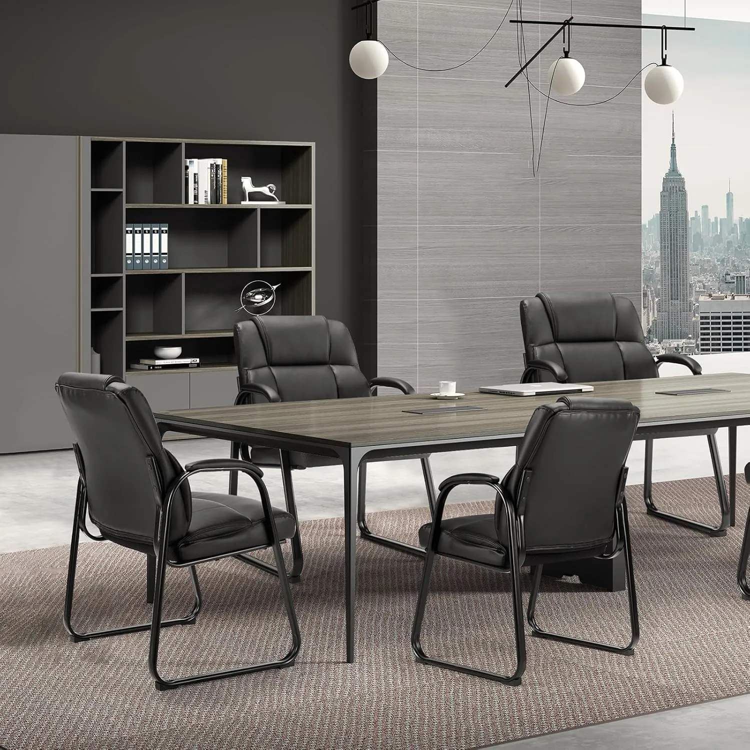 Sweetcrispy Waiting Room Guest Chair, Leather Stationary Office Reception Chairs No Wheel, Comfy Padded Arms and Seld Base, for Conference Room Lobby Home Computer Desk Bedroom Elderly, Black
