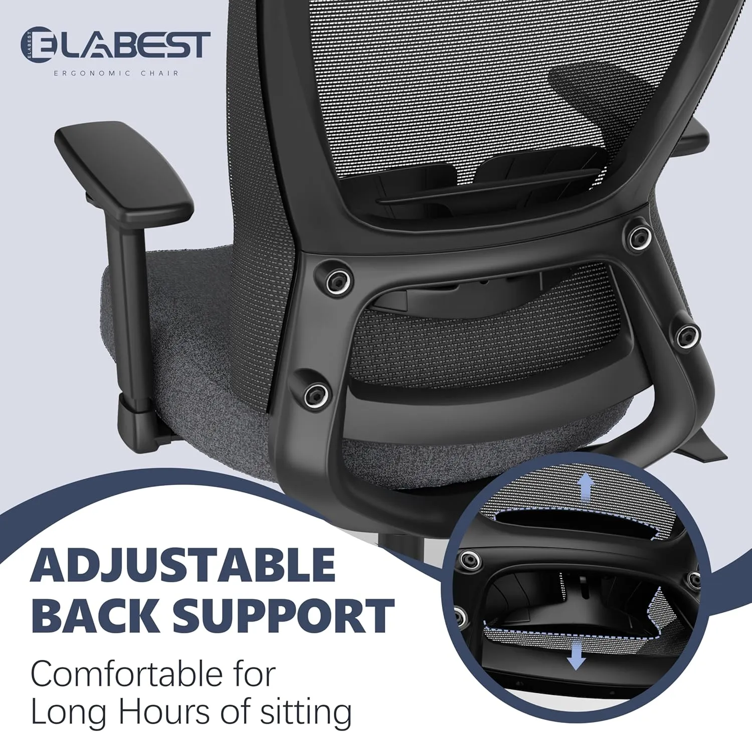 T96C Ergonomic Home Office Chair, Mesh Computer Desk Chair with 4D Armrests, Adjustable Lumbar Support,Tilt Function, Executive Rolling Swivel Task Chair for Long Hours (Mist - Upholstered Seat)