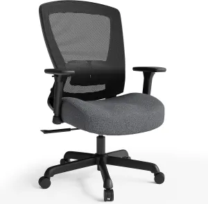 T96C Ergonomic Home Office Chair, Mesh Computer Desk Chair with 4D Armrests, Adjustable Lumbar Support,Tilt Function, Executive Rolling Swivel Task Chair for Long Hours (Mist - Upholstered Seat)