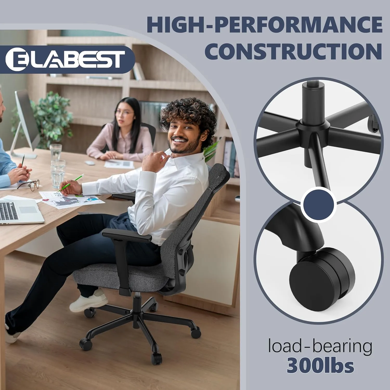 T96C Ergonomic Home Office Chair, Mesh Computer Desk Chair with 4D Armrests, Adjustable Lumbar Support,Tilt Function, Executive Rolling Swivel Task Chair for Long Hours (Mist - Upholstered Seat)