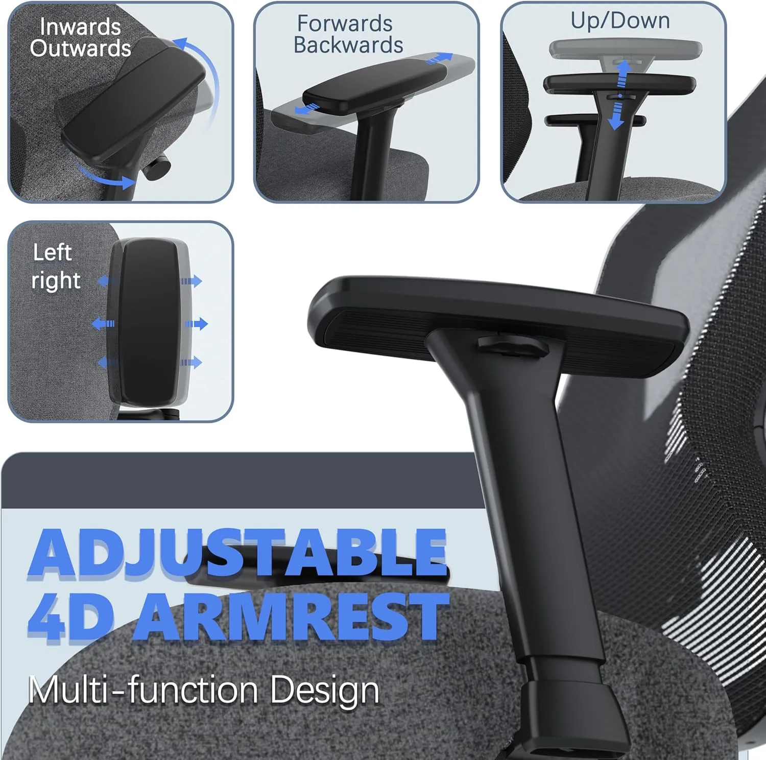 T96C Ergonomic Home Office Chair, Mesh Computer Desk Chair with 4D Armrests, Adjustable Lumbar Support,Tilt Function, Executive Rolling Swivel Task Chair for Long Hours (Mist - Upholstered Seat)