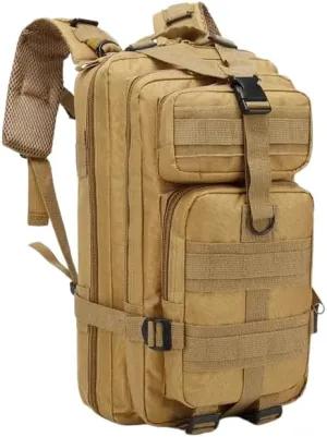 Tactical Military Backpack, MOLLE System, Multiple Compartments, Tan
