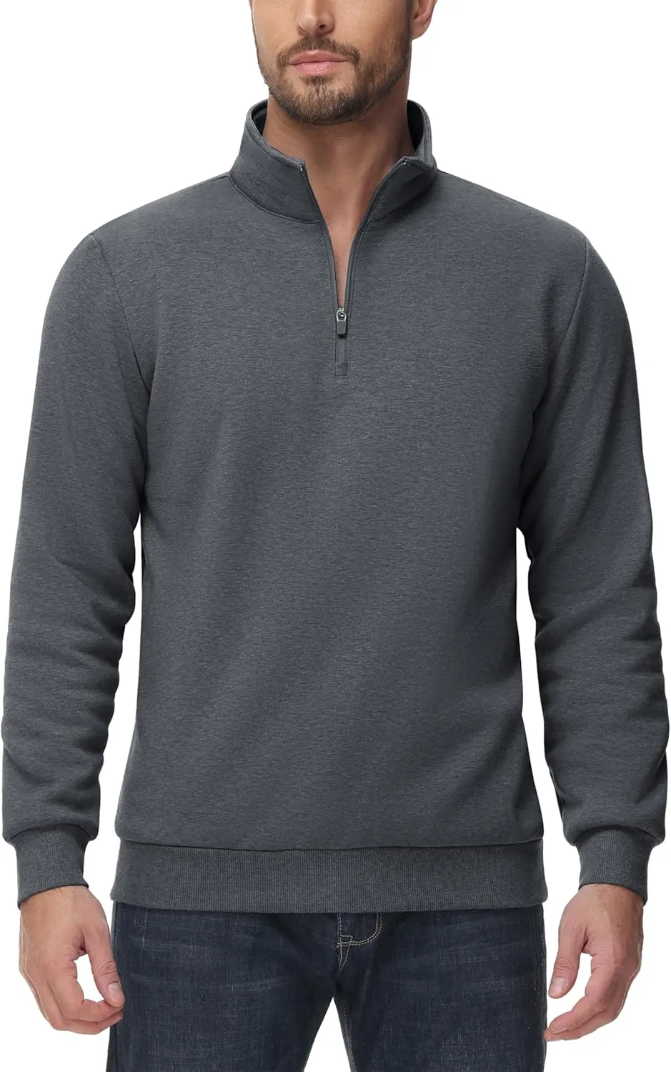 TACVASEN Men's Quarter Zip Sweatshirt Sherpa Lined Fleece Zipper Pullover Heavyweight Winter Warm Cotton Sweater