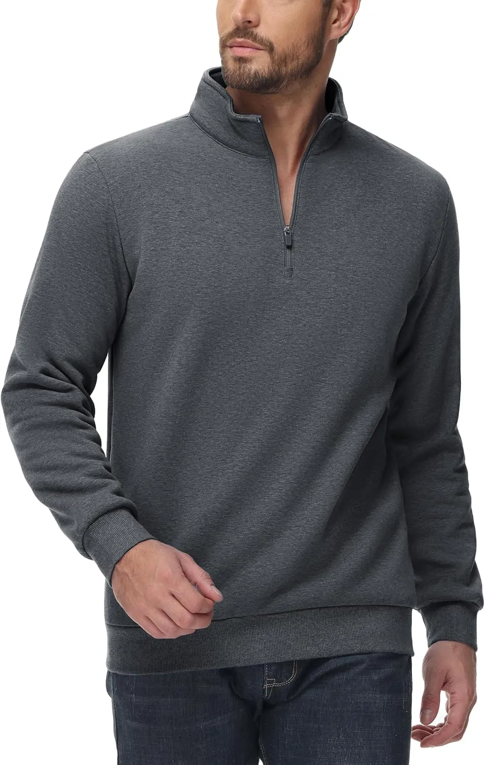 TACVASEN Men's Quarter Zip Sweatshirt Sherpa Lined Fleece Zipper Pullover Heavyweight Winter Warm Cotton Sweater