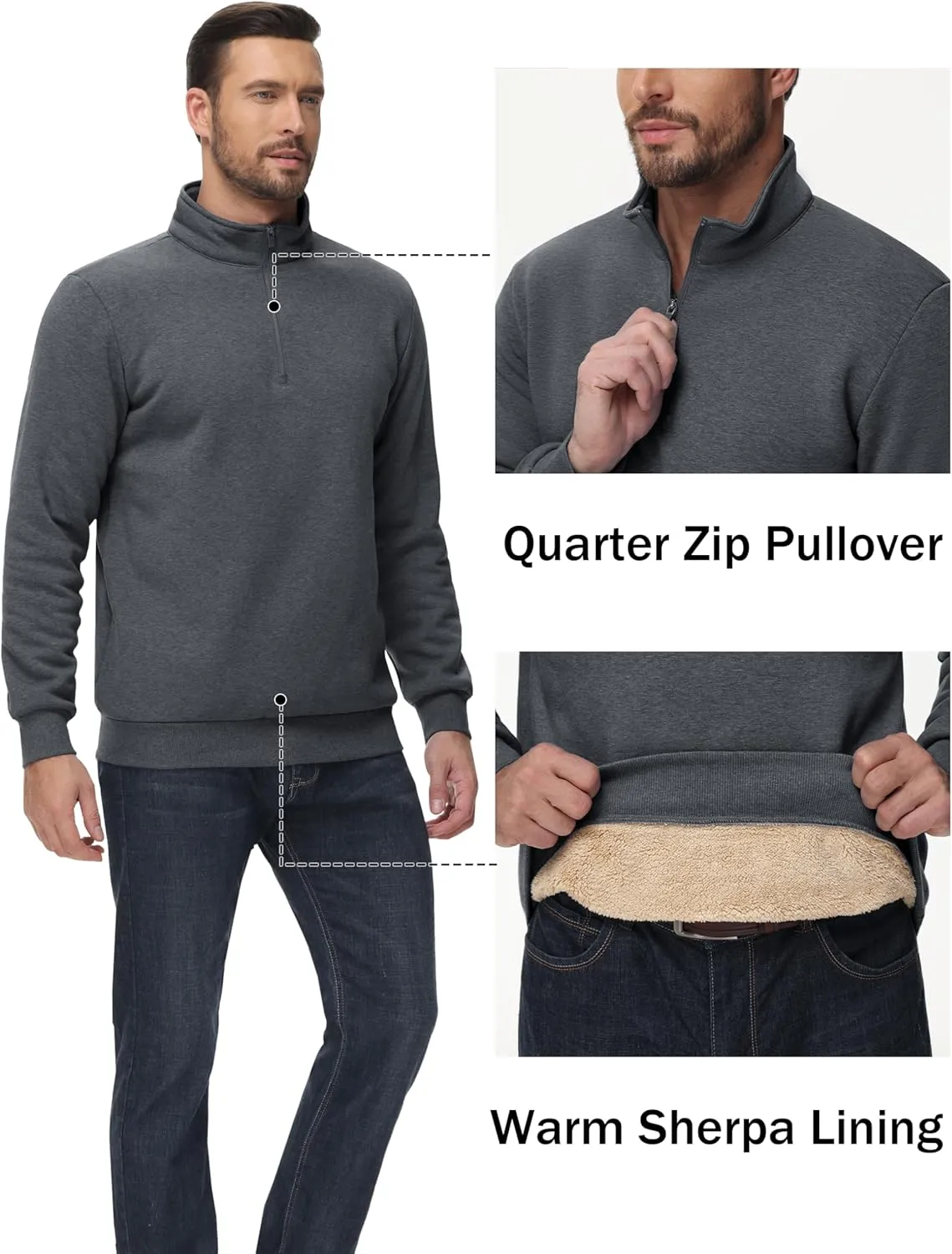 TACVASEN Men's Quarter Zip Sweatshirt Sherpa Lined Fleece Zipper Pullover Heavyweight Winter Warm Cotton Sweater