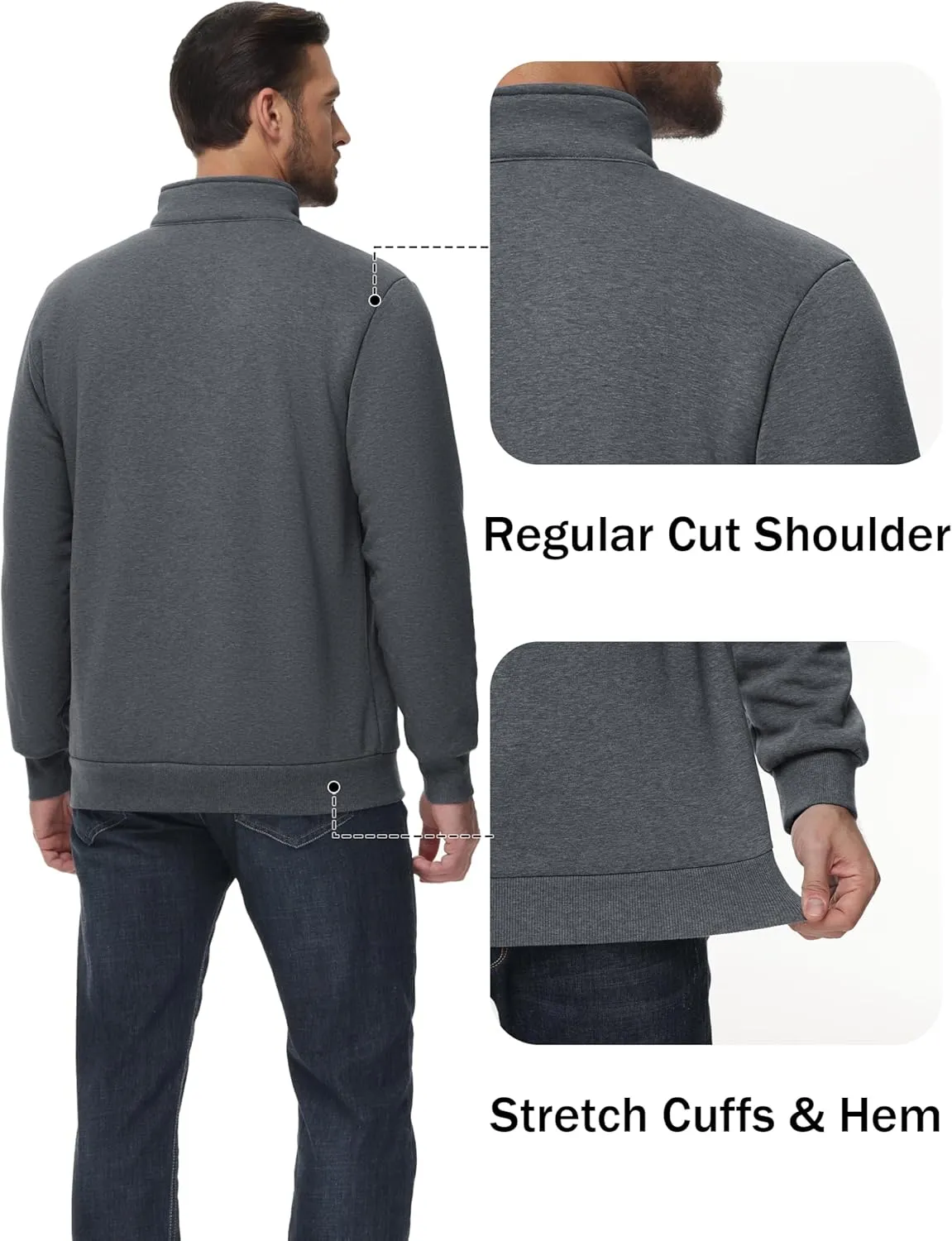 TACVASEN Men's Quarter Zip Sweatshirt Sherpa Lined Fleece Zipper Pullover Heavyweight Winter Warm Cotton Sweater
